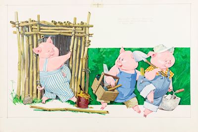 I tre porcellini, tempera su cartone