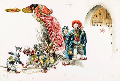 Alì Babà e i quaranta ladroni, tempera su cartone