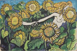 Lovers among sunflowers