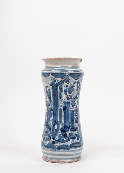 Antico Albarello in Maiolica Bianca e Blu