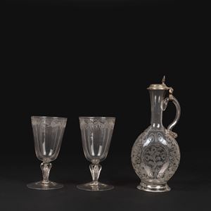 Bottle with two glass glasses, 18th century