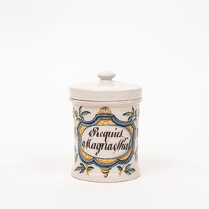 Polychrome majolica vase with lid, 18th century