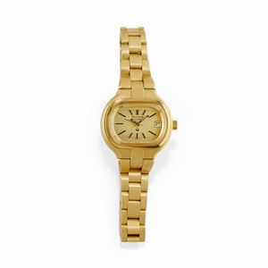 A 18K yellow gold and steel lady's wristwatch, Bulova, with box and warranty