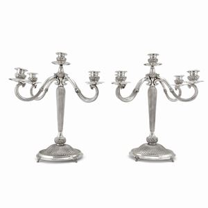 Coppia di candelabri, Firenze XX secolo in argento