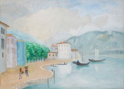 Il lago di Brivio, olio su cartone telato