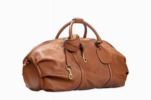 Leather cylindrical travel bag