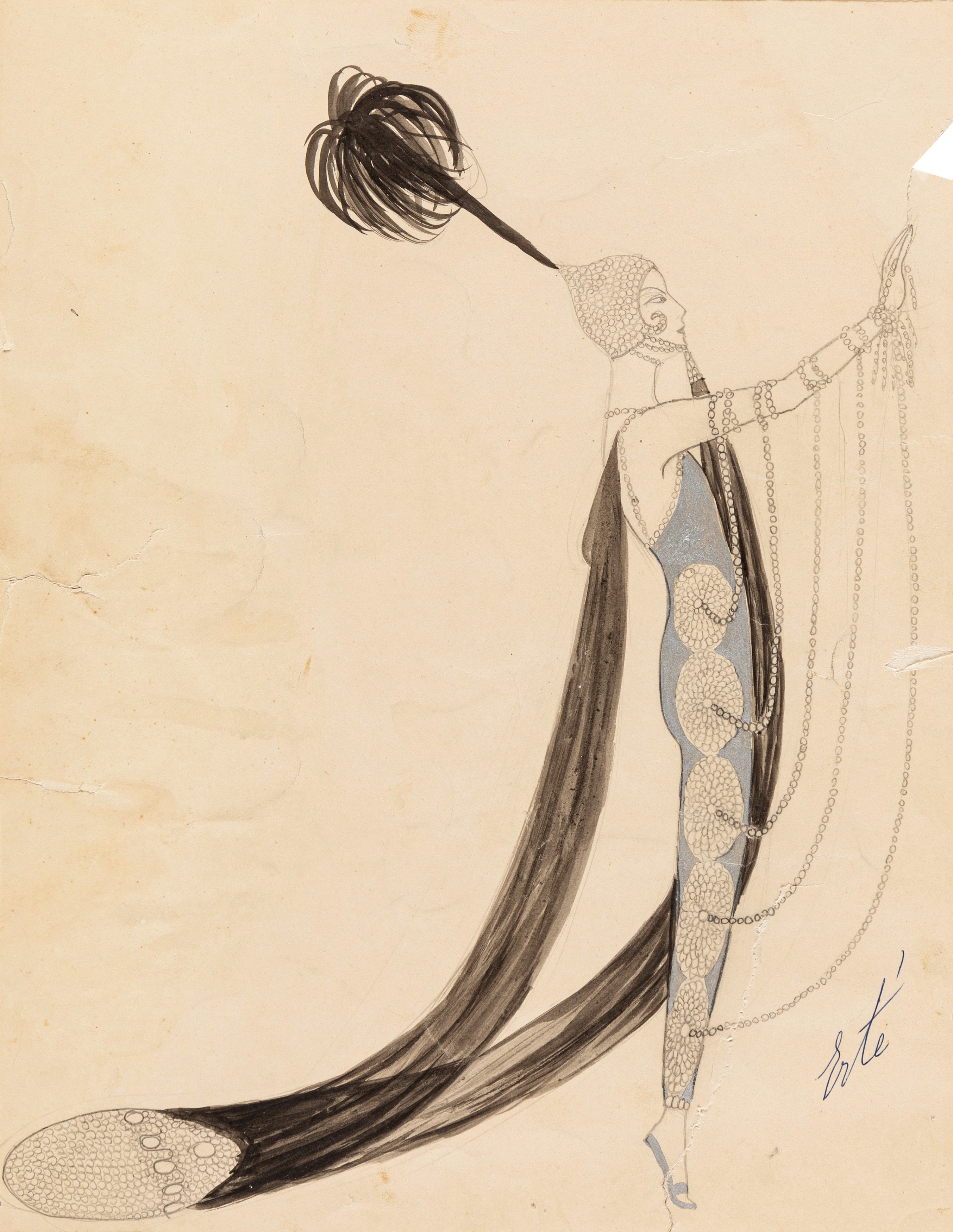 エルテERTE (Romain de Tirtoff)直筆水彩画(ガッシュ画) Erté (Romain de Tirtoff) - Bal de l'opéra 10s | Erté & The Paris