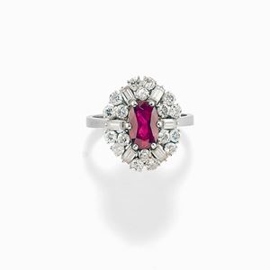 A 18K white gold, ruby and diamond ring