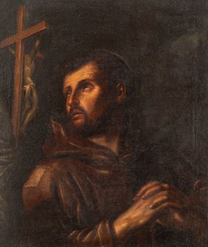 Scuola emiliana, secolo XVII - Saint Francis in prayer