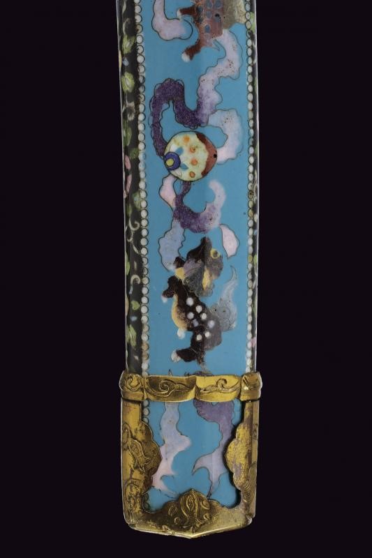 Koshirae per tachi, Giappone, 1880 circa, in cloisonné con draghi