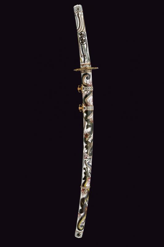Koshirae per Tachi, Giappone, circa 1880, smalto policromo