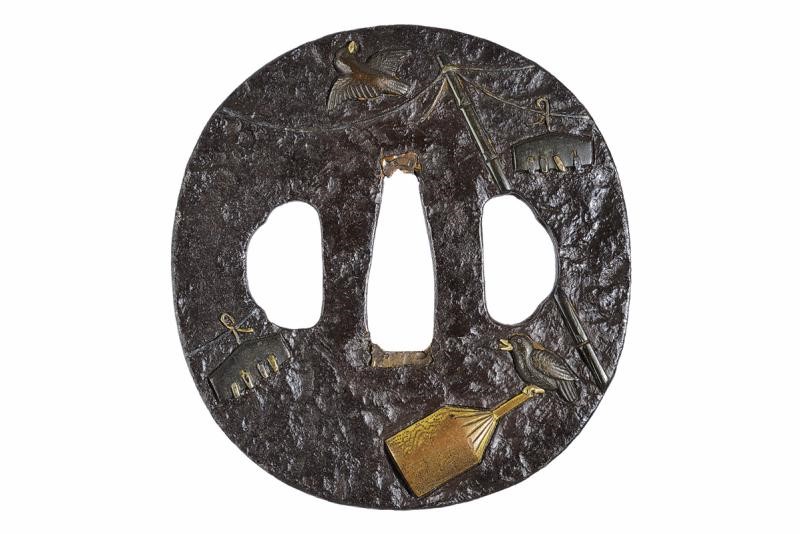 Tsuba, ferro, naga-maru-gata, Periodo Edo