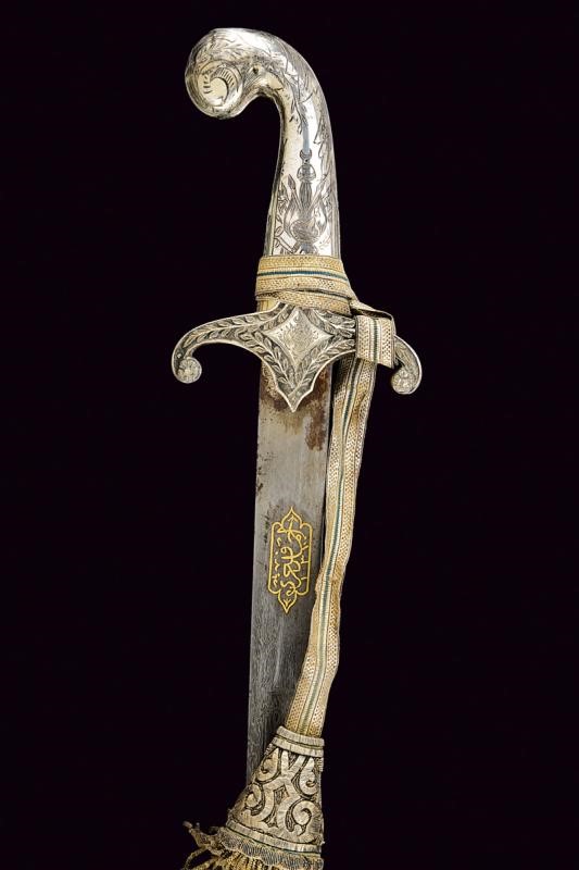 Shamshir, spada damascata in argento, Impero Ottomano, Fine XVIII - Inizio XIX Secolo