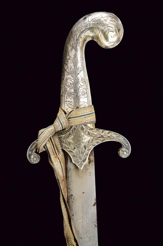Shamshir, spada damascata in argento, Impero Ottomano, Fine XVIII - Inizio XIX Secolo