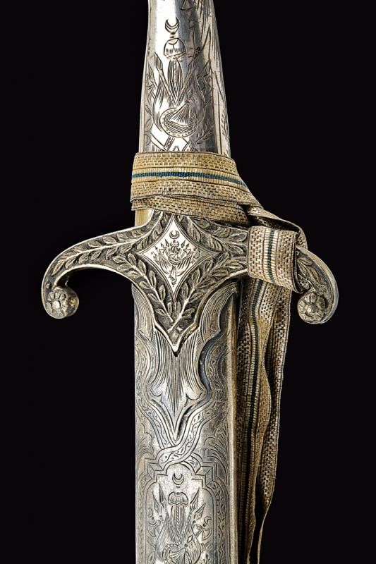 Shamshir, spada damascata in argento, Impero Ottomano, Fine XVIII - Inizio XIX Secolo