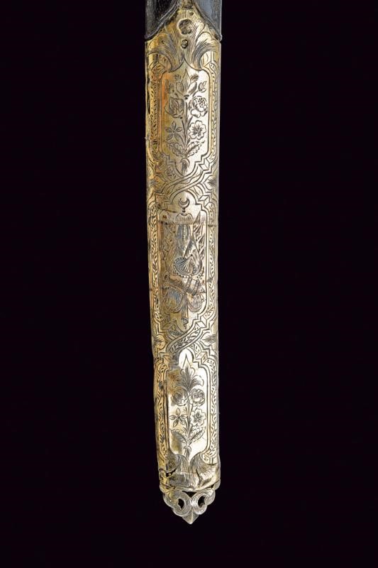 Shamshir, spada damascata in argento, Impero Ottomano, Fine XVIII - Inizio XIX Secolo