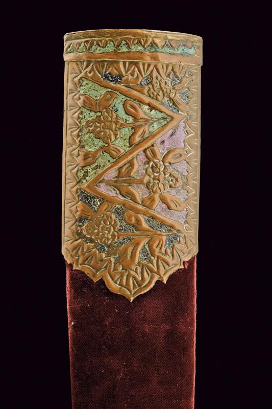 Kindjal, Lama dritta decorata in argento e legno, Caucaso, XIX Secolo