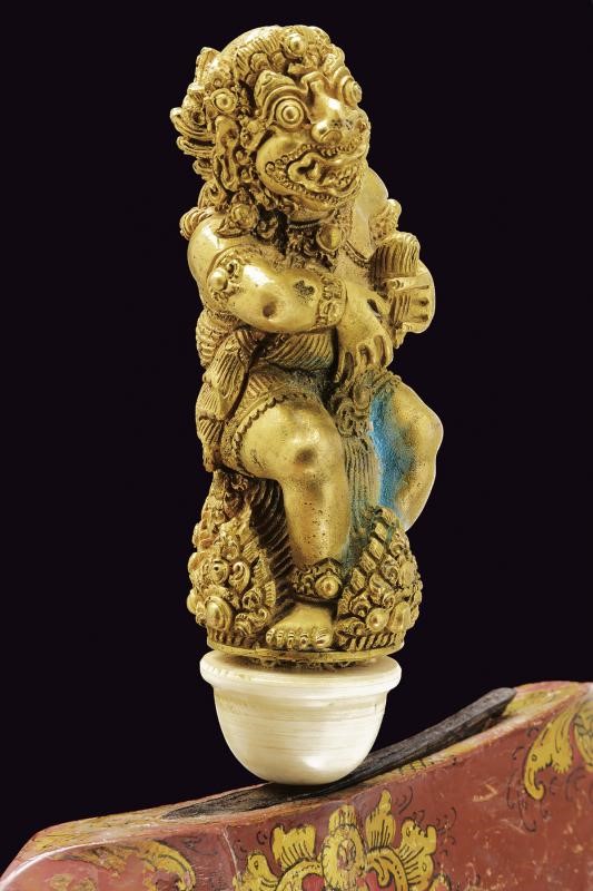 Kris, Lama ondulata a due fili in pamor con fodero dipinto, Bali, Fine XIX – inizio XX Secolo