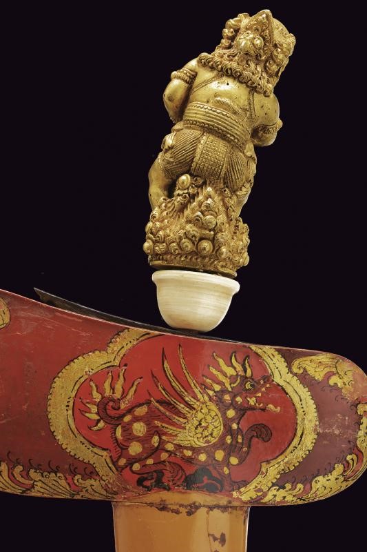 Kris, Lama ondulata a due fili in pamor con fodero dipinto, Bali, Fine XIX – inizio XX Secolo
