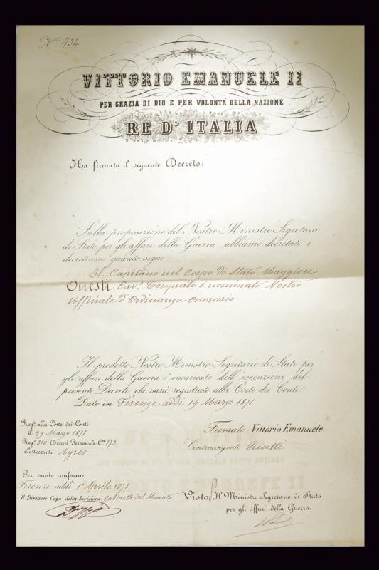 Regno d'Italia, Nomina ad Ufficiale d'Ordinanza Onorario di Cav. Torquato