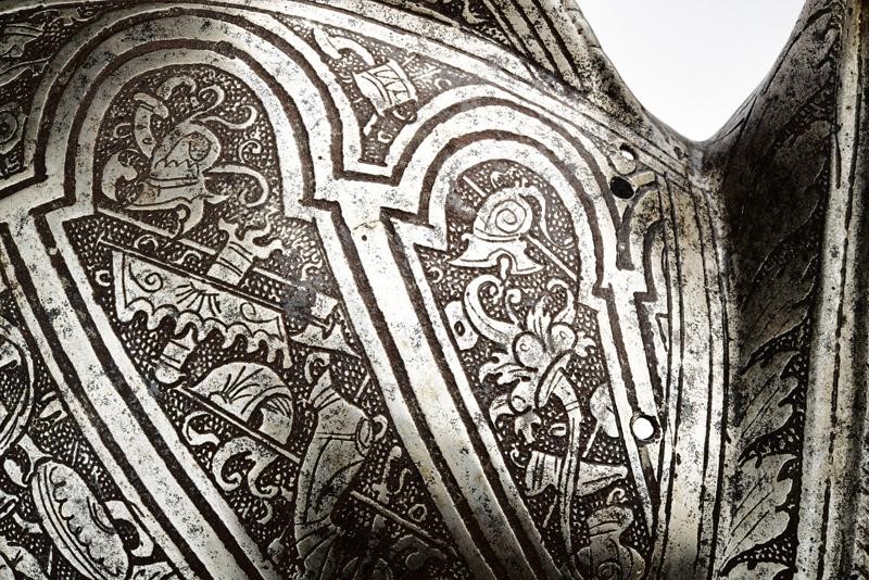 Morione, Bel morione inciso, ferro, Italia, 1570-1580