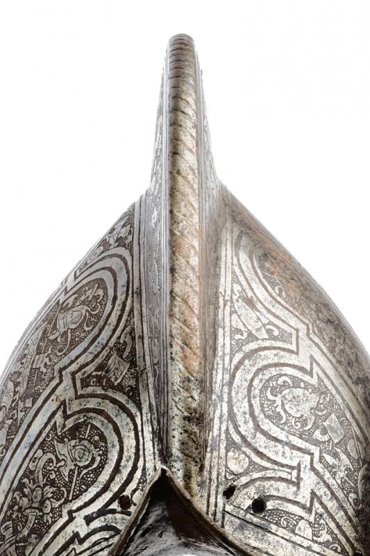 Morione, Bel morione inciso, ferro, Italia, 1570-1580