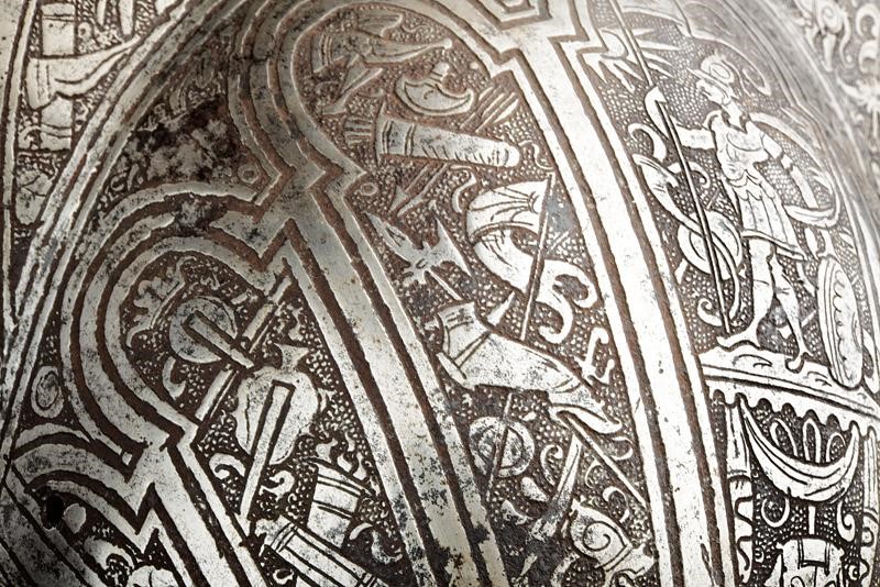 Morione, Bel morione inciso, ferro, Italia, 1570-1580