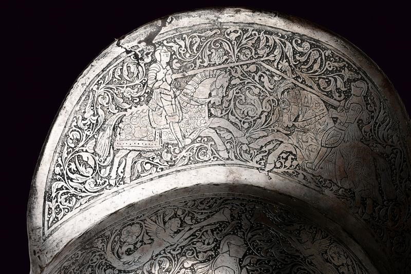 Morione antico con incisione ottocentesca, Germania del Sud, circa 1580