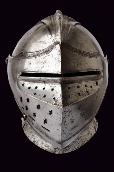 Elmo chiuso inciso, Germania del Sud, circa 1540