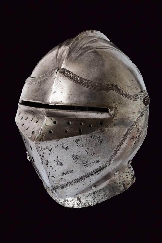 Elmo chiuso inciso, Germania del Sud, circa 1540