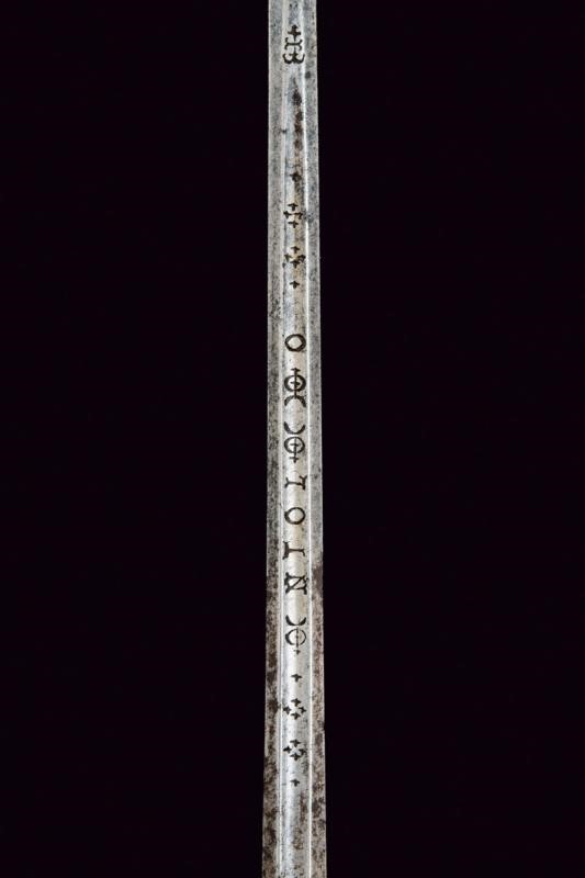 Spadino, lama dritta di sezione esagonale con decorazioni in ottone, Francia, fine XVIII secolo