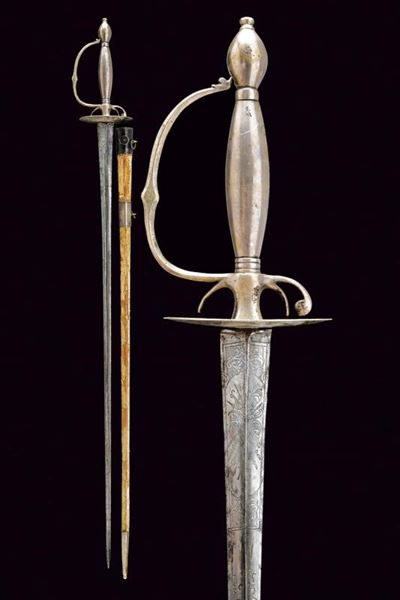 Spadino con fornimenti in argento, Europa, fine del XVIII Sec., lunghezza 91 cm