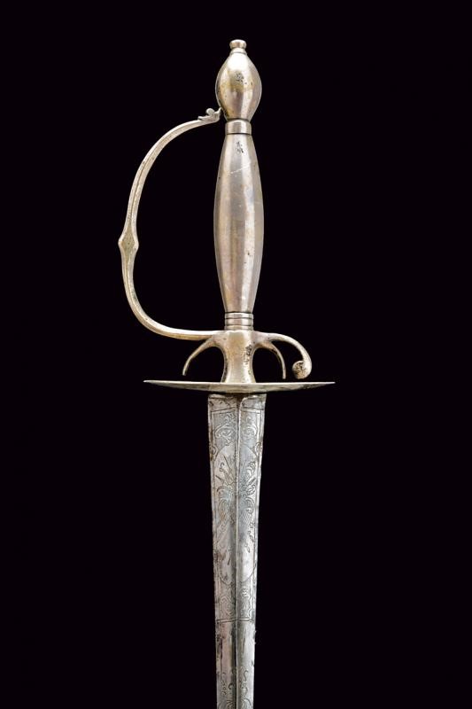 Spadino con fornimenti in argento, Europa, fine del XVIII Sec., lunghezza 91 cm