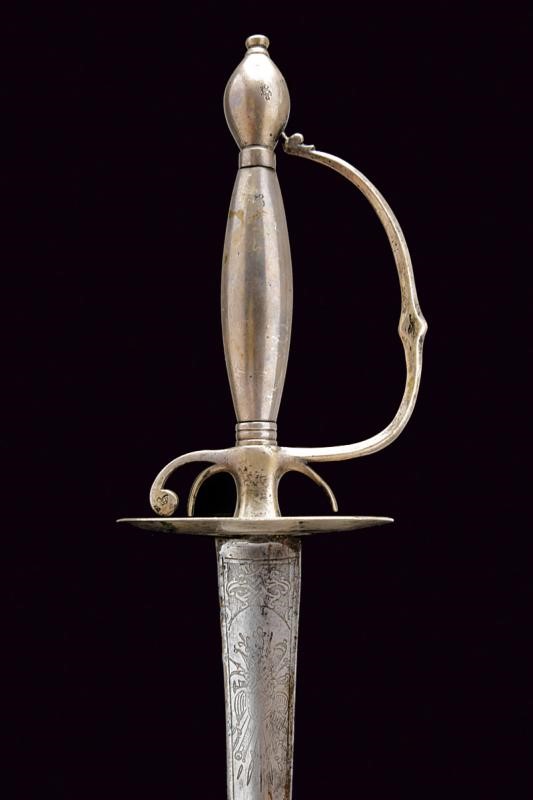 Spadino con fornimenti in argento, Europa, fine del XVIII Sec., lunghezza 91 cm