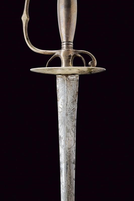 Spadino con fornimenti in argento, Europa, fine del XVIII Sec., lunghezza 91 cm