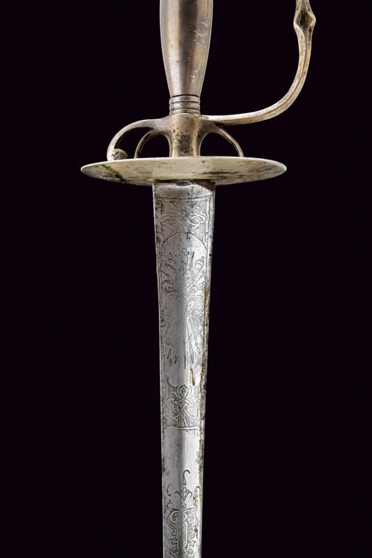 Spadino con fornimenti in argento, Europa, fine del XVIII Sec., lunghezza 91 cm