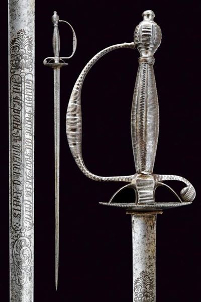 Spadino con dedica, ferro, lunghezza 88 cm, Francia, fine XVIII secolo