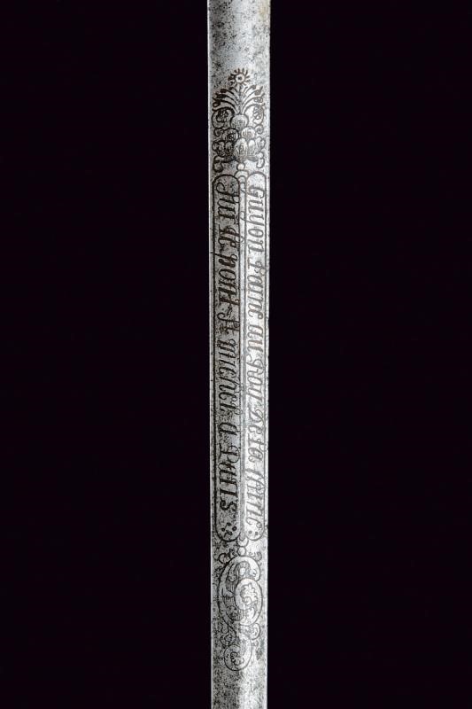 Spadino con dedica, ferro, lunghezza 88 cm, Francia, fine XVIII secolo