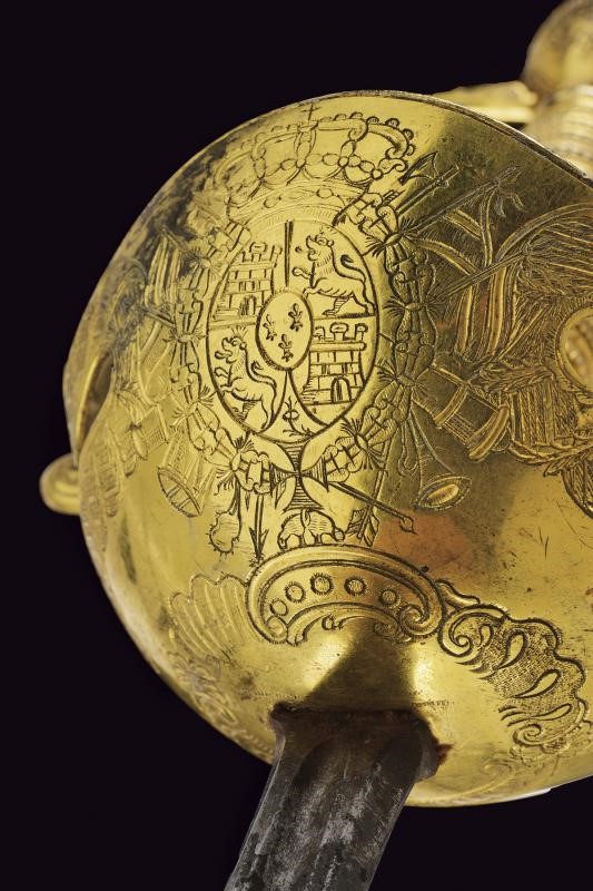 Spadino da generale, lama dritta a due fili, bronzo dorato, Spagna, XVIII secolo