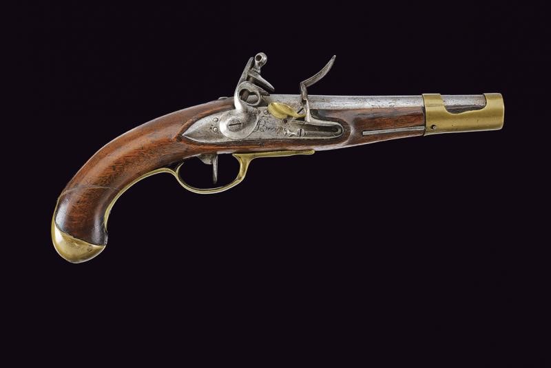 Pistola a pietra focaia da cavalleria, tecnica Brescia, lunghezza 35,5 cm, primo quarto del XIX s...