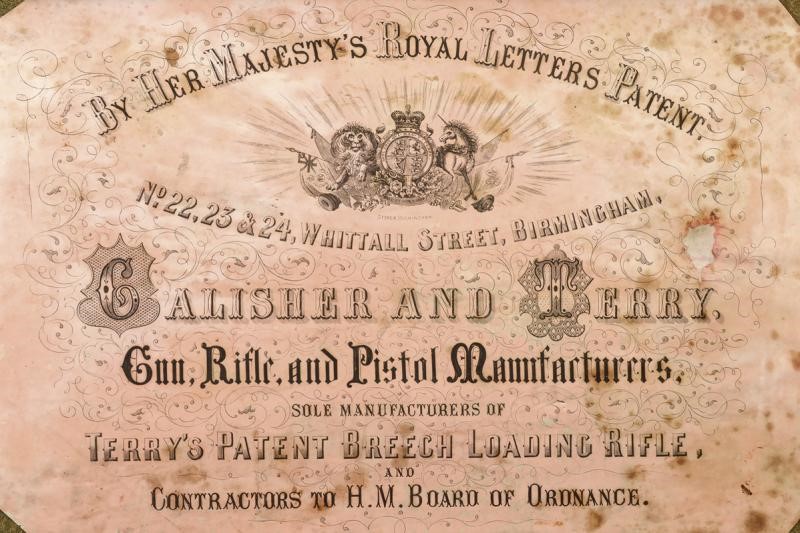 Calisher & Terry, Rara carabina a retrocarica modello Terry con sistema in cassetta, 1860 circa