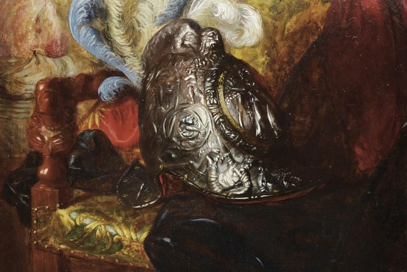 Blaise Desgoffe, Natura morta con elmo, olio su tavola