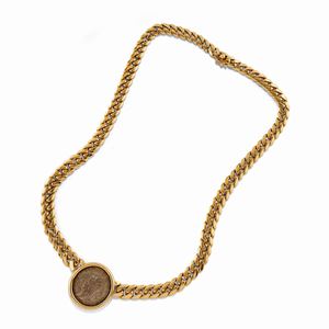 A 18K yellow gold and coin necklace, Bulgari