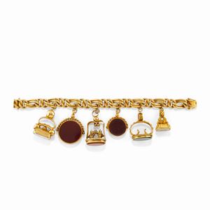 Bracciale charms in oro giallo 14K e pietre dure