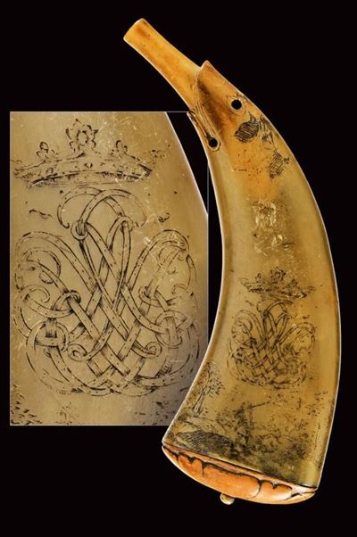 Fiasca da polvere in corno di mucca, Olanda, 1700 circa