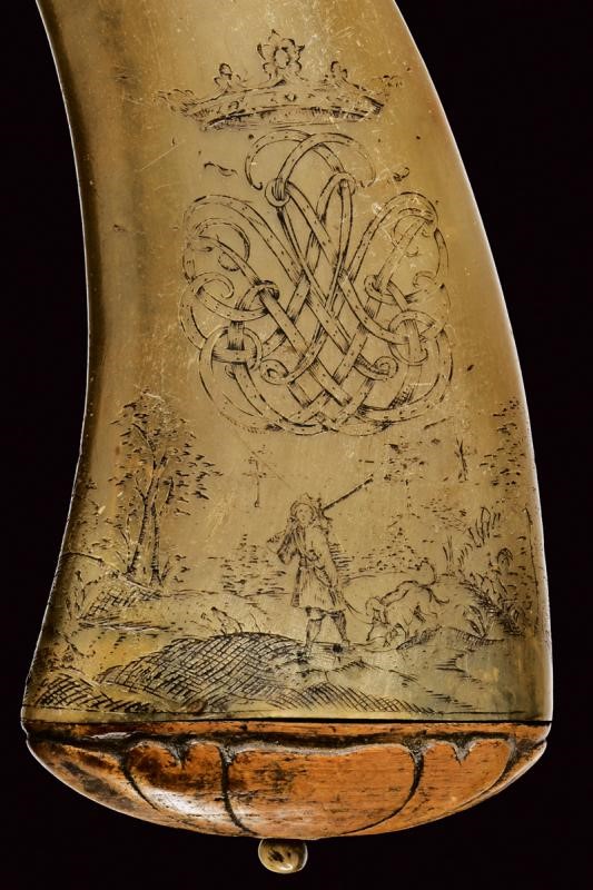 Fiasca da polvere in corno di mucca, Olanda, 1700 circa