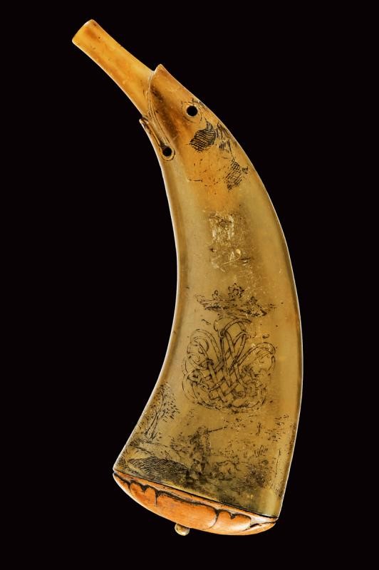 Fiasca da polvere in corno di mucca, Olanda, 1700 circa