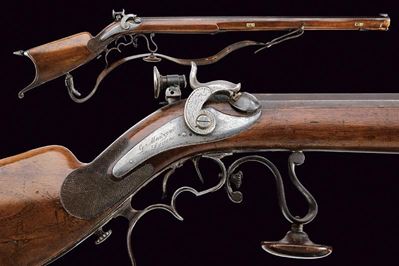 G. Manzoni, Carabina da tiro a luminello, Svizzera, Metà del XIX Secolo, lunghezza 128,2 cm.
