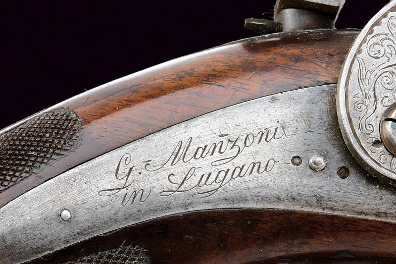 G. Manzoni, Carabina da tiro a luminello, Svizzera, Metà del XIX Secolo, lunghezza 128,2 cm.