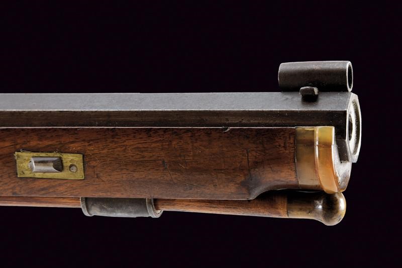 G. Manzoni, Carabina da tiro a luminello, Svizzera, Metà del XIX Secolo, lunghezza 128,2 cm.